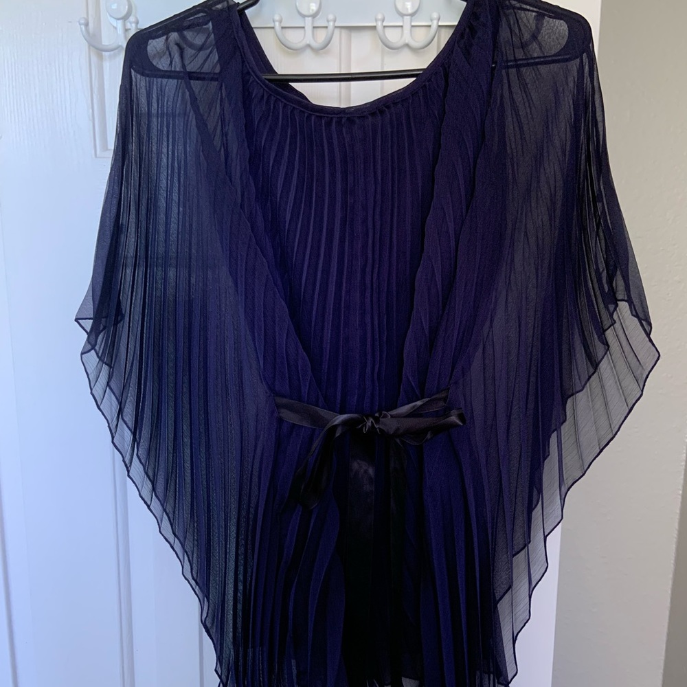 Navy Blue Butterfly Sleeve Blouse